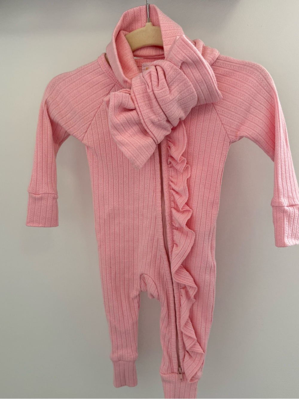 Pink Ruffle Zip-Front Baby Footie One-Piece